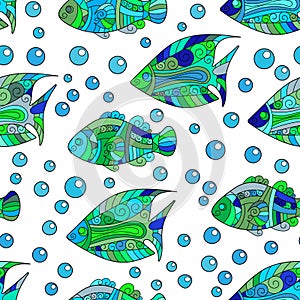 Zentangle stylized sea shell seamless pattern. Hand Drawn aquatic doodle vector illustration. Ocean life. Shells