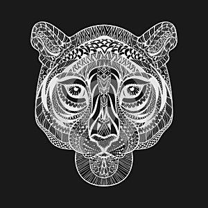 Zentangle stylized White Tiger face. Hand Drawn doodle vector il