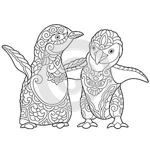 Zentangle stylized young penguins