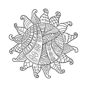 Zentangle sun vector symbol. Sun tribal doodle ornament.