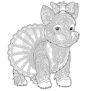 Zentangle yorkshire terrier dog coloring page