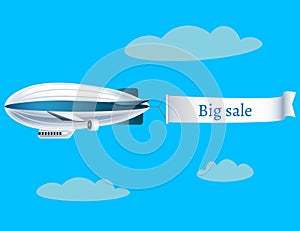 Zeppelin airship with banner Big Sale.