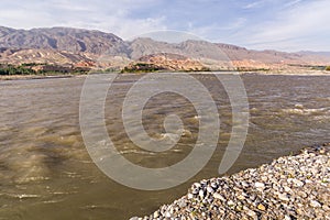Zeravshan river near Penjikent, Tajikist