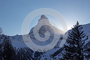 Zermatt Matterhorn view mountain winter snow landscape sunset backlight