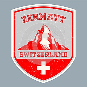 Zermatt, Swiss Alps. Emblem or label of Alps with Matterhorn