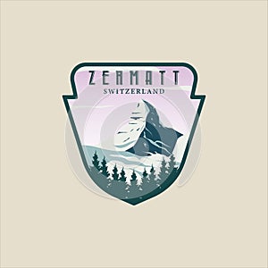 zermatt switzerland emblem logo vector illustration template graphic design. swiss alps winter snow banner for travel or tourism