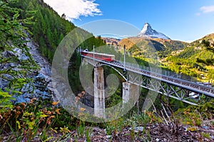 Zermatt, Switzerland. Gornergrat train on bridge