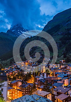 Zermatt town at sunset with Matterhorn in summer, Switzerland