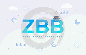 Zero Based Budgeting with ZBB abbreviation acronym business concept. Flat vector illustration isolated on white background