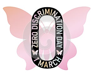 Zero discrimination day poster with butterfly and text vector illustration