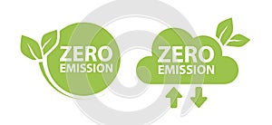 Zero Emission. Net zero label stamp design leaves Zero Emission carbon eco stamp symbol Vector