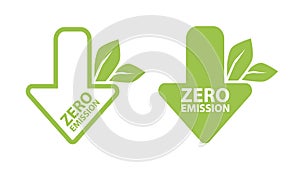 Zero Emission. Net zero label stamp design leaves Zero Emission carbon eco stamp symbol Vector