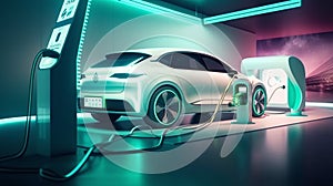 Zero Emissions Electric Car at Charging Station illustration - Ai Generated