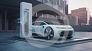 Zero Emissions Vehicles, Electric Car Vehicle at Charging Station - Ai Generated