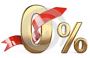 Zero golden percent and a gift ribbon around the numbers. The concept of discounts