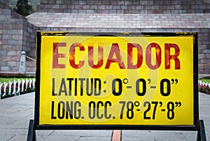 Zero latitude sign at Mitad del Mundo, Ecuador