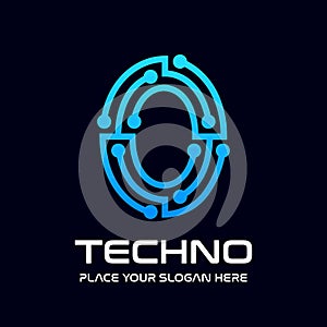 Zero or 0 number technology vector logo template