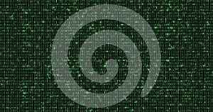Zero and one green binary digital code, computer generated seamless loop abstract motion background, new