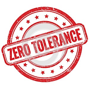 ZERO TOLERANCE text on red grungy round rubber stamp