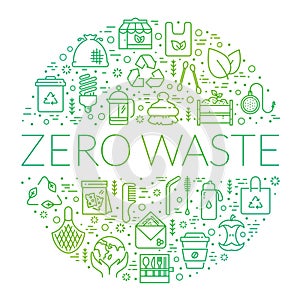 Zero waste banner with circle shape made of line icons