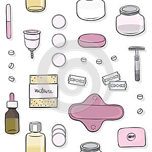 Zero waste bathroom kit pink seamless pattern