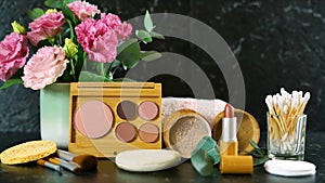 Zero-waste beauty and makeup reusable and refillable products, stop motion.