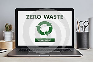 Zero waste concept on laptop screen on modern desk