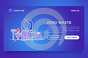 Zero waste concept with thin line icons: menstrual cup, safety razor, recycled bags. Modern vector illustration, web page template