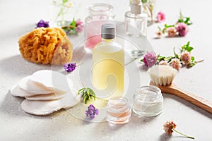 zero waste eco friendly bath and body care products and wild flowers. natural cosmetics for home spa treatment
