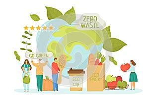 Zero waste for ecology environment, green recycle concept vector illustration. Save earth planet, flat natural clean