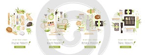 Zero Waste Ecology Product Category Vector Illustration - Travel Products, Beauty and Hygiene, Kitchen and household