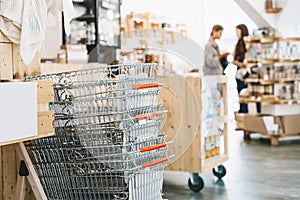 Zero waste food shopping. Metal basket for grocery goods