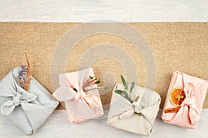 Zero waste gift wrapping traditional Japanese furoshiki style photo