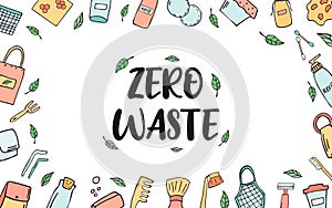 Zero Waste horizontal banner with hand drawn icons