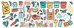 Zero waste lifestyle flat vector illustrations set