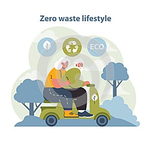 Zero Waste Lifestyle Vector Illustration. An illustration of senior individuals on a scooter.