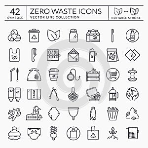 Zero waste line icons. Editable stroke. Vector set