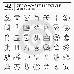 Zero waste line icons isolated on white background. Vector set