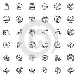 Zero waste line icons set