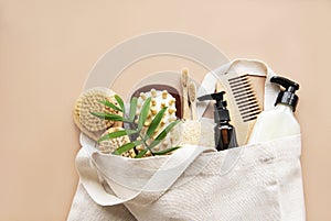 Zero waste natural cosmetics products on brown  background