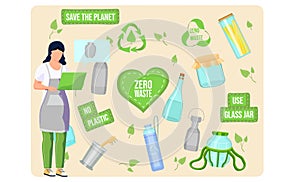 Zero waste. No plastic. Use natural package. Save the planet concept. Recycling and environment