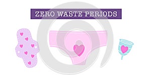 Zero waste periods. Reusable menstruation cup pads photo