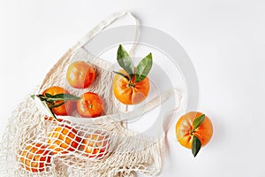 Zero waste, plastic-free and eco-friendly lifestyle.Cotton mesh bag with fruits
