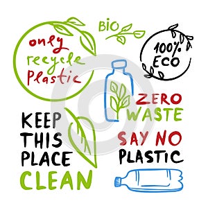 ZERO WASTE QUOTES Ecological Problem Vector Illustration Set