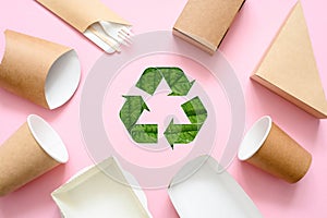 Zero waste and recycling concept. Eco friendly disposable paper and cardboard tableware