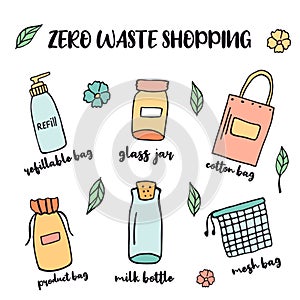 Zero Waste shopping concept design with hand drawn elements