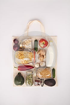Zero waste shopping concept, flat lay, top view