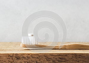 Zero waste, sustainability and minimalism concept. Wooden ecological bathroom accessories on white background