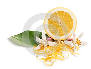 Zest and flower of lemon fruit.