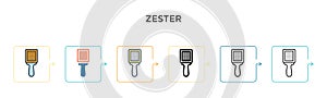Zester vector icon in 6 different modern styles. Black, two colored zester icons designed in filled, outline, line and stroke